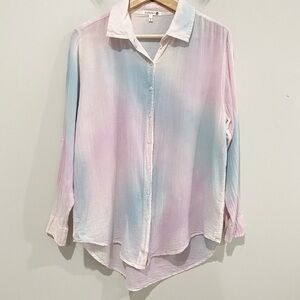 SUNDRY Oversize Watercolor Shirt Cotton Lightweight Semi Sheer Size 0 US XS